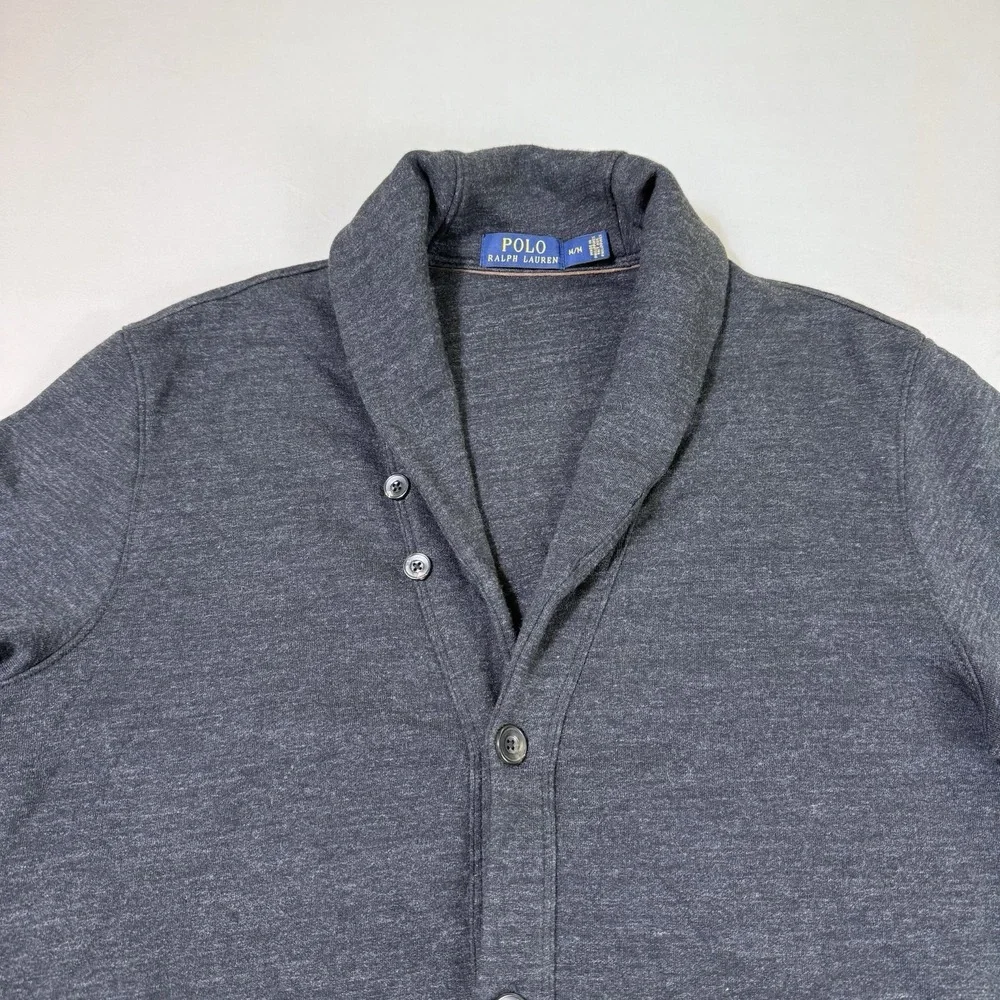 Polo Ralph Lauren Sweater Men's Size Medium Shawl Collar Cardigan Grey Button Up